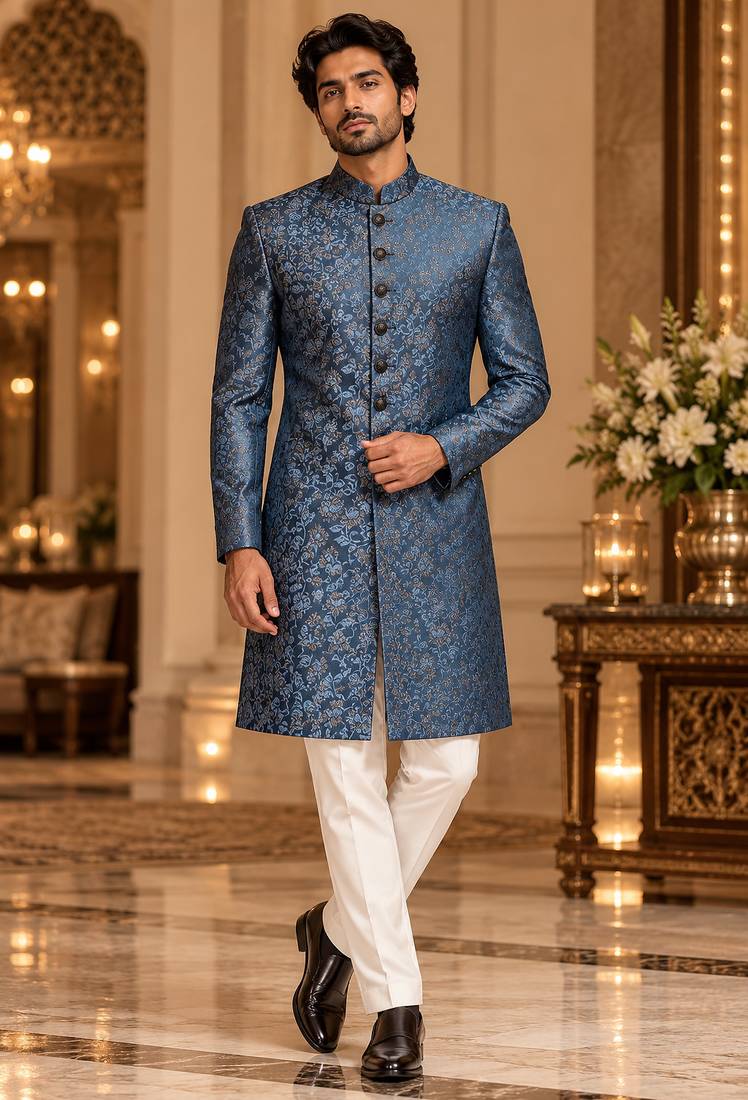 Turquoise indowestern sherwani ethnic wear