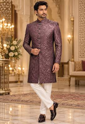 Wine indowestern sherwani ethnic wear 1