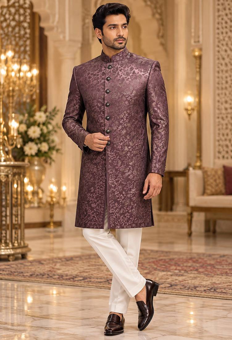 Wine indowestern sherwani ethnic wear
