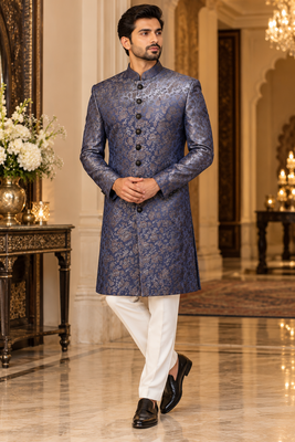 Blue indowestern sherwani ethnic wear 1