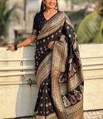 Black woven design zari silk blend saree
