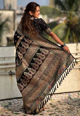 Black woven design zari silk blend saree 2