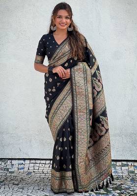 Black woven design zari silk blend saree 3