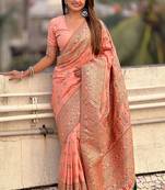 Peach woven design silk blend saree