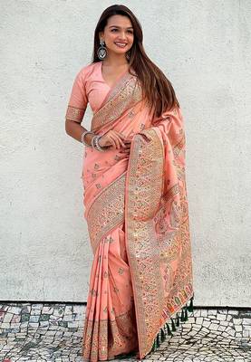 Peach woven design silk blend saree 2