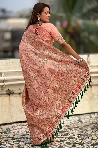 Peach woven design silk blend saree