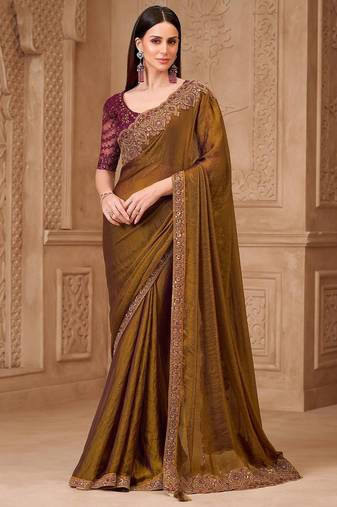 Bronze women embellished embroidered  georgette saree