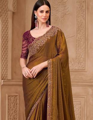 Bronze women embellished embroidered  georgette saree 2