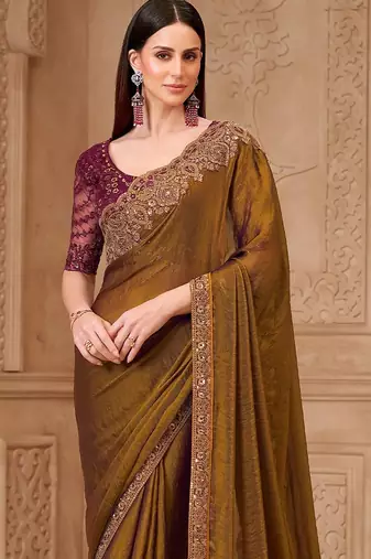 Bronze women embellished embroidered  georgette saree