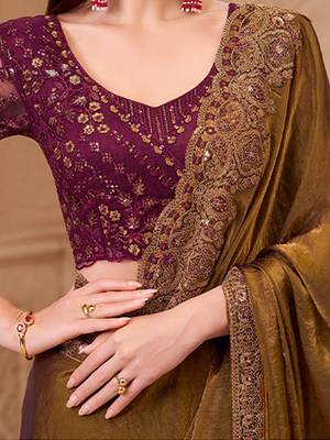 Bronze women embellished embroidered  georgette saree 3