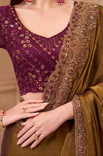 Bronze women embellished embroidered  georgette saree