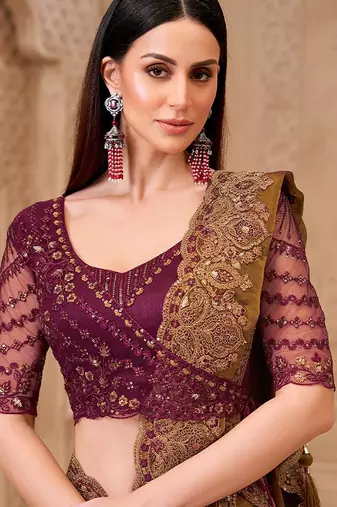 Bronze women embellished embroidered  georgette saree