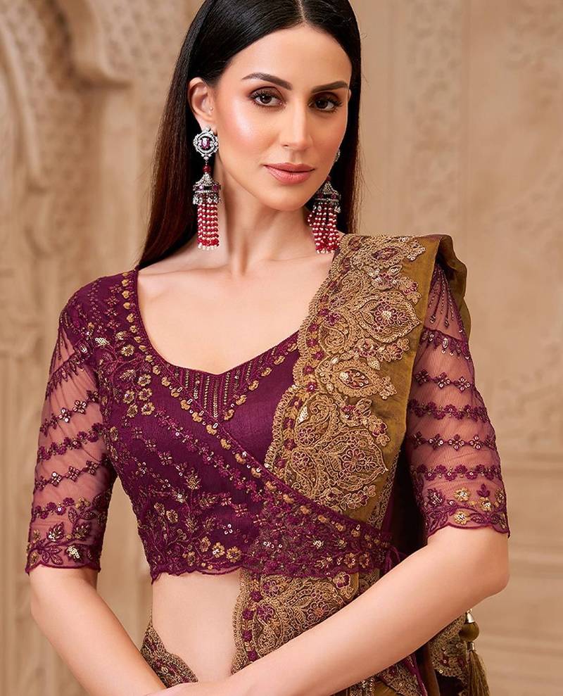 Bronze women embellished embroidered  georgette saree