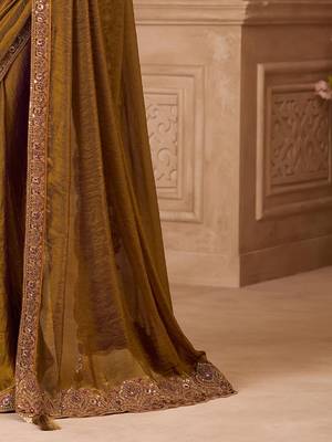 Bronze women embellished embroidered  georgette saree 5