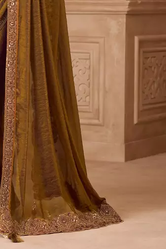 Bronze women embellished embroidered  georgette saree