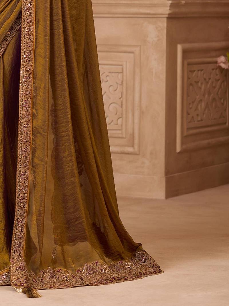 Bronze women embellished embroidered  georgette saree