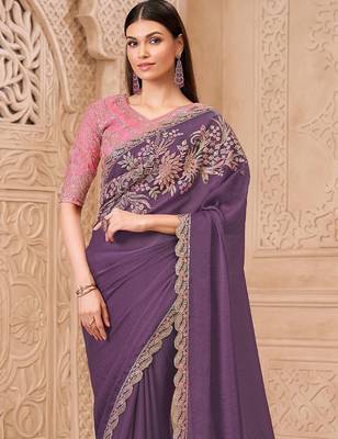 Purple floral embroidered  georgette heavy work saree 2