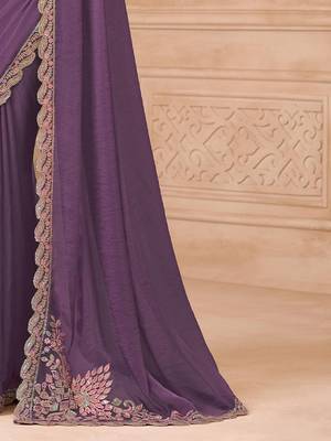 Purple floral embroidered  georgette heavy work saree 5