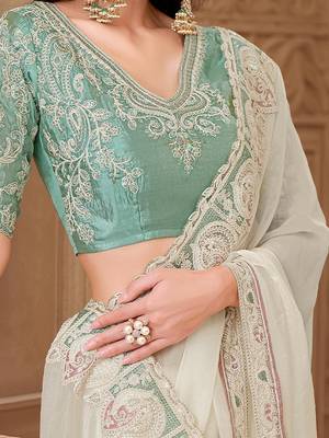 Off white ethnic motifs embroidered  georgette heavy work saree 4