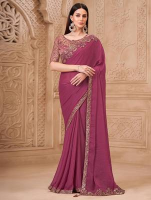 Purple ethnic motifs sequinned  georgette heavy work saree 1