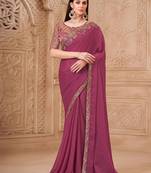 Purple ethnic motifs sequinned  georgette heavy work saree