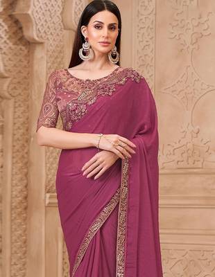 Purple ethnic motifs sequinned  georgette heavy work saree 3