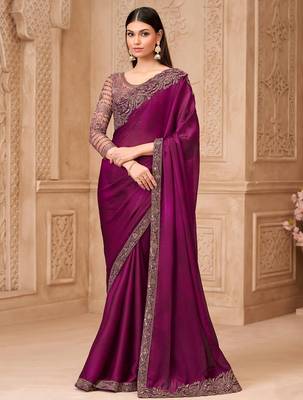 Purple embellished embroidered  georgette saree 1