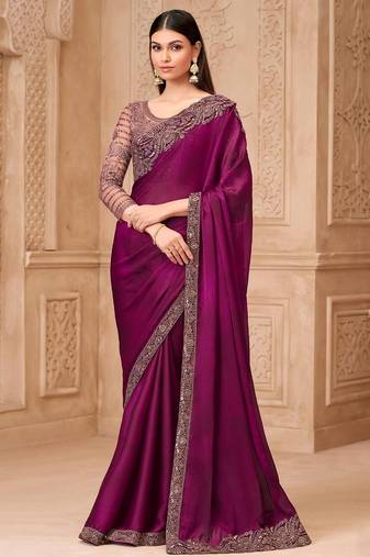 Purple embellished embroidered  georgette saree