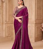Purple embellished embroidered  georgette saree