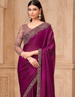 Purple embellished embroidered  georgette saree 2