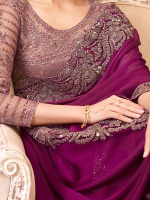 Purple embellished embroidered  georgette saree 4