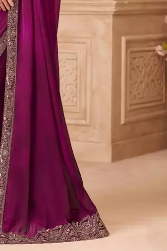 Purple embellished embroidered  georgette saree