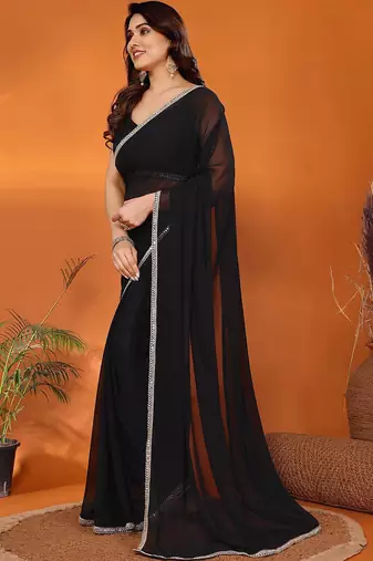 Black mirror work  georgette saree