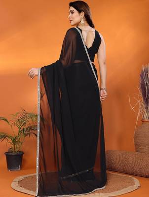 Black mirror work  georgette saree 4