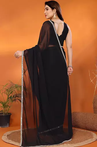 Black mirror work  georgette saree