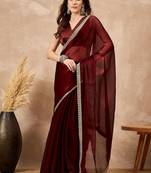 Maroon embellished solid festive saree