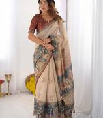 Cream floral  cotton handloom saree