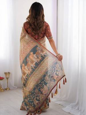 Cream floral  cotton handloom saree 3