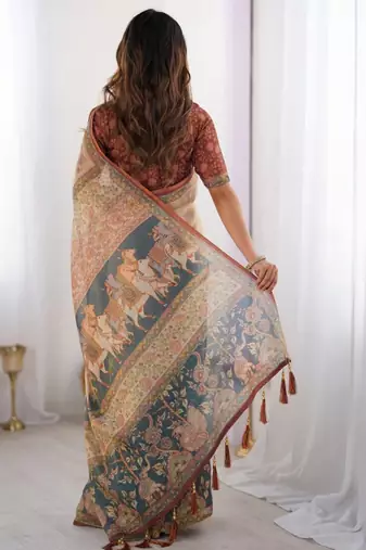 Cream floral  cotton handloom saree