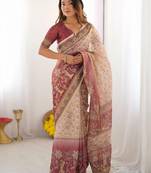 Cream floral  cotton saree