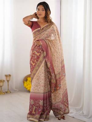Cream floral  cotton saree 2
