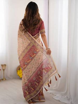 Cream floral  cotton saree 3