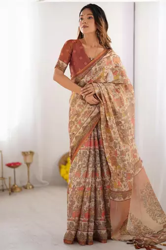 Yellow floral  cotton handloom saree