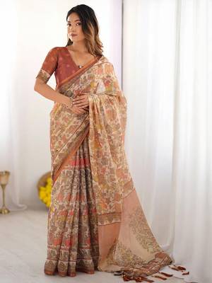 Yellow floral  cotton handloom saree 2