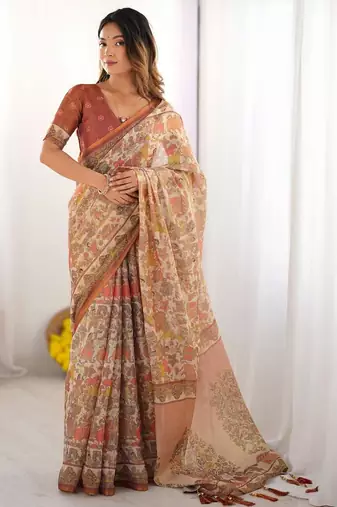 Yellow floral  cotton handloom saree