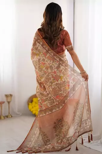 Yellow floral  cotton handloom saree