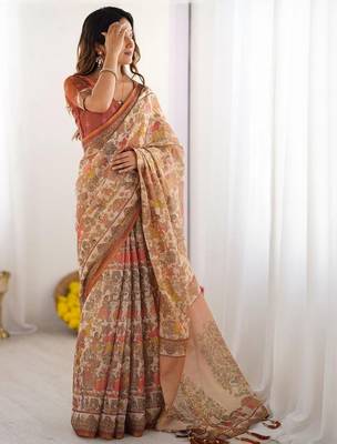 Yellow floral  cotton handloom saree 4