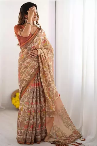 Yellow floral  cotton handloom saree