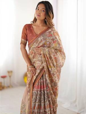 Yellow floral  cotton handloom saree 5