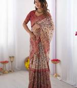 Cream floral  cotton handloom saree